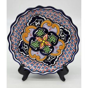 Vintage Hecho A Mano 8" Mexican Pottery Hand Painted Folk Art Plate